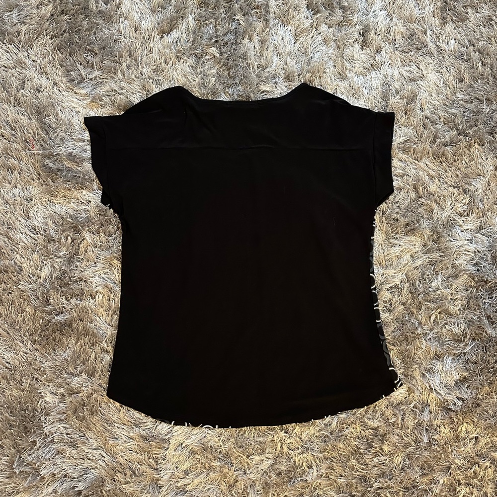 Black Patterned Cap-Sleeve Blouse - Adele & May - image 2